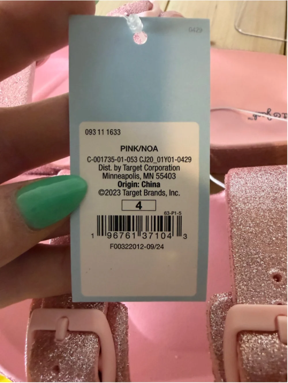 Cat & Jack Girls’ Pink Glitter Double Buckle Slide Sandals Size 4 NWT